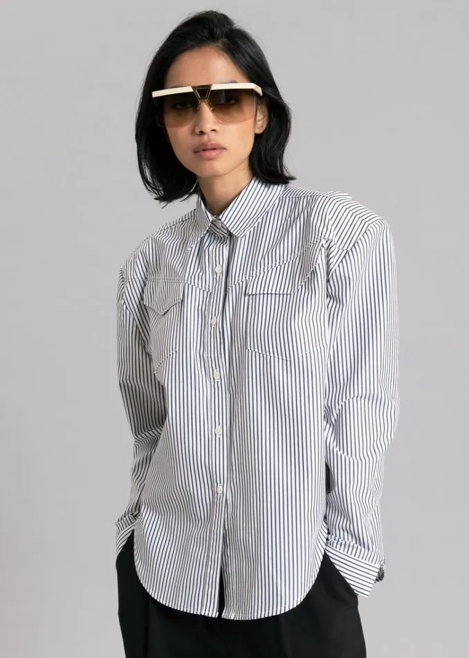 The Frankie Shop Jeanne Padded Shirt 8211 Black Stripe Shop Tops