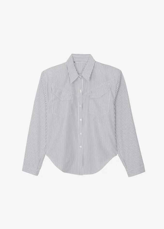 The Frankie Shop Jeanne Padded Shirt 8211 Black Stripe Shop Tops