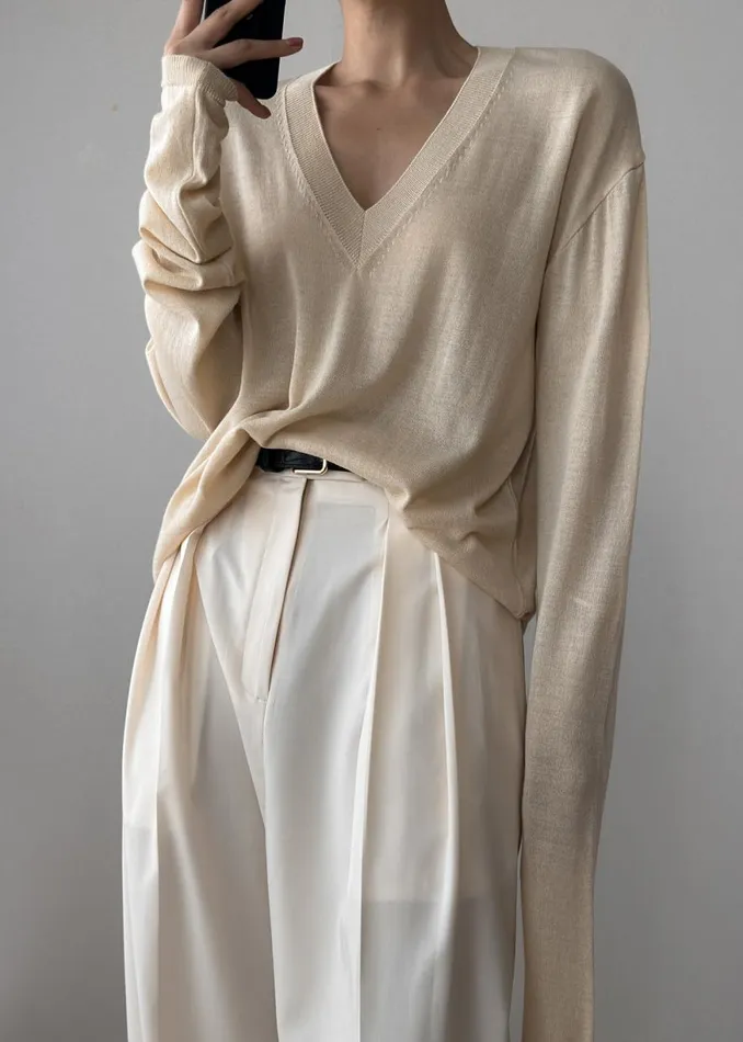 The Frankie Shop Juro VNeck Knit 8211 Butter Shop Knitwear