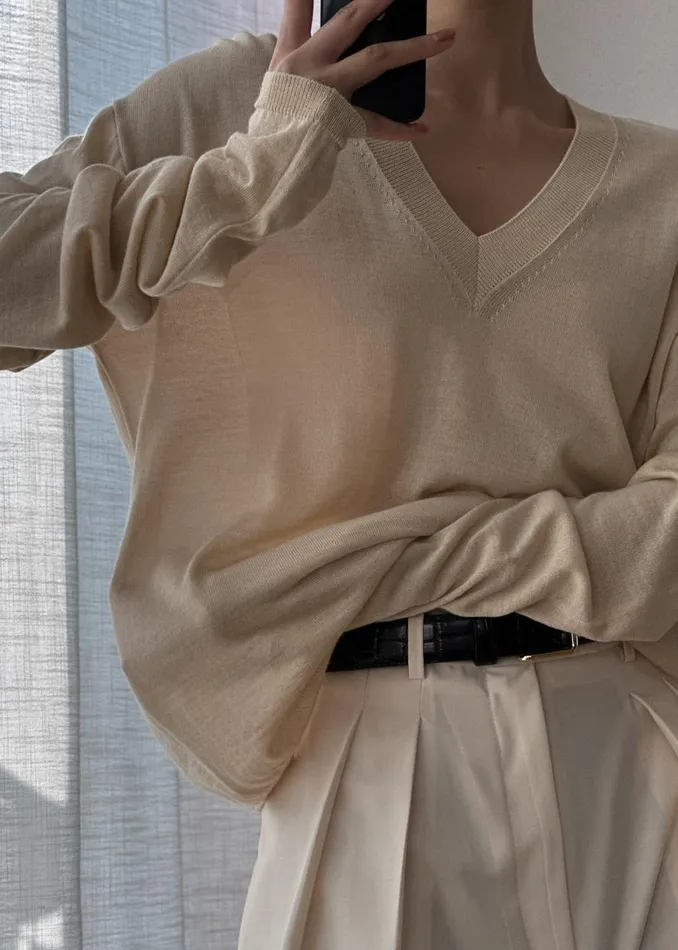 The Frankie Shop Juro VNeck Knit 8211 Butter Shop Knitwear