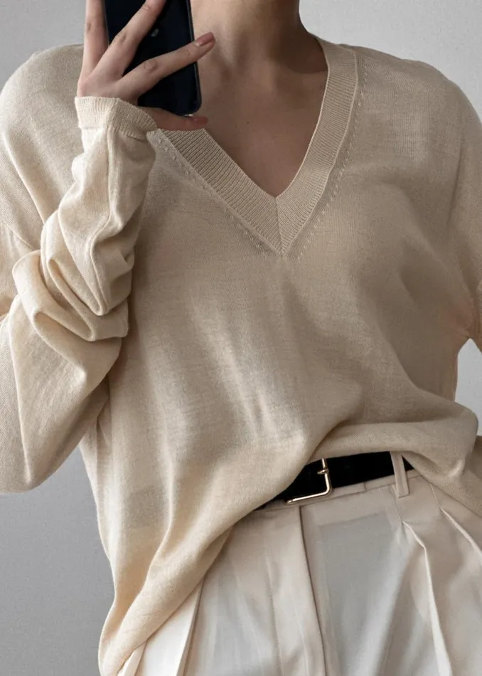 The Frankie Shop Juro VNeck Knit 8211 Butter Shop Knitwear