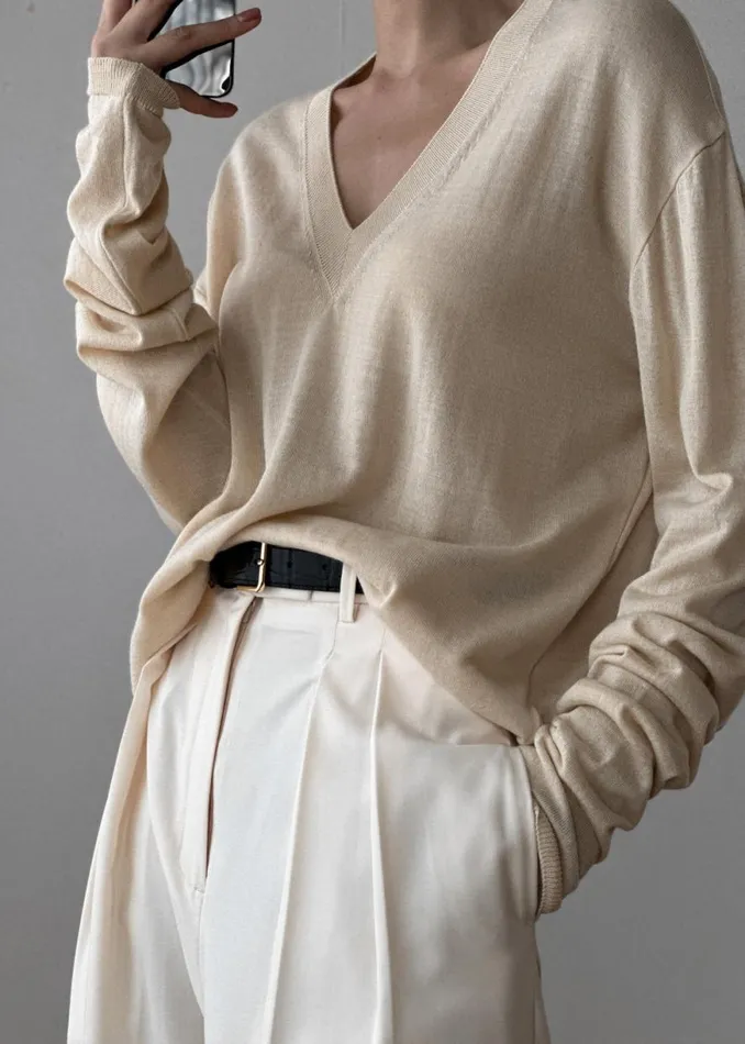 The Frankie Shop Juro VNeck Knit 8211 Butter Shop Knitwear