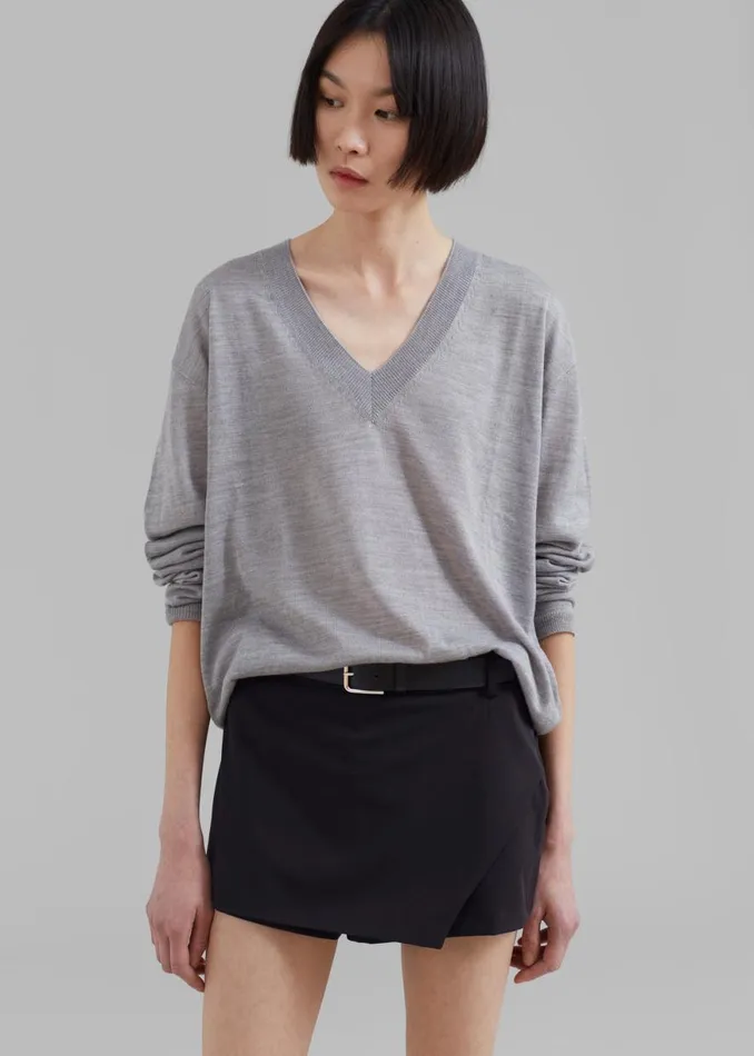 The Frankie Shop Juro VNeck Knit 8211 Grey Shop Knitwear