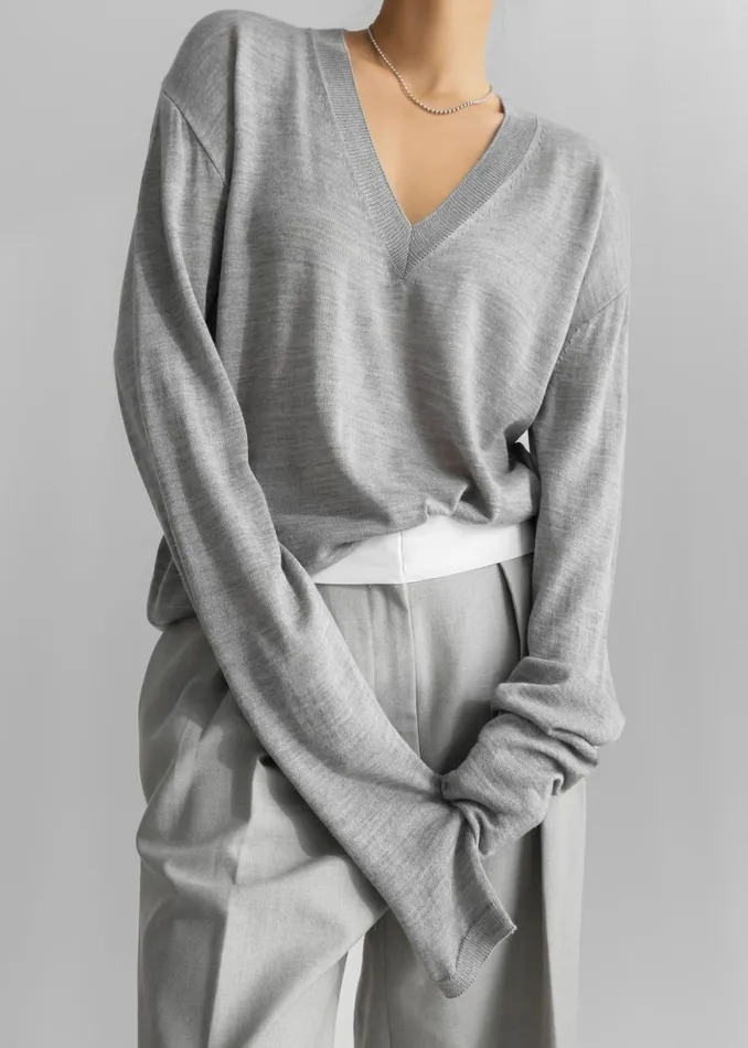 The Frankie Shop Juro VNeck Knit 8211 Grey Shop Knitwear