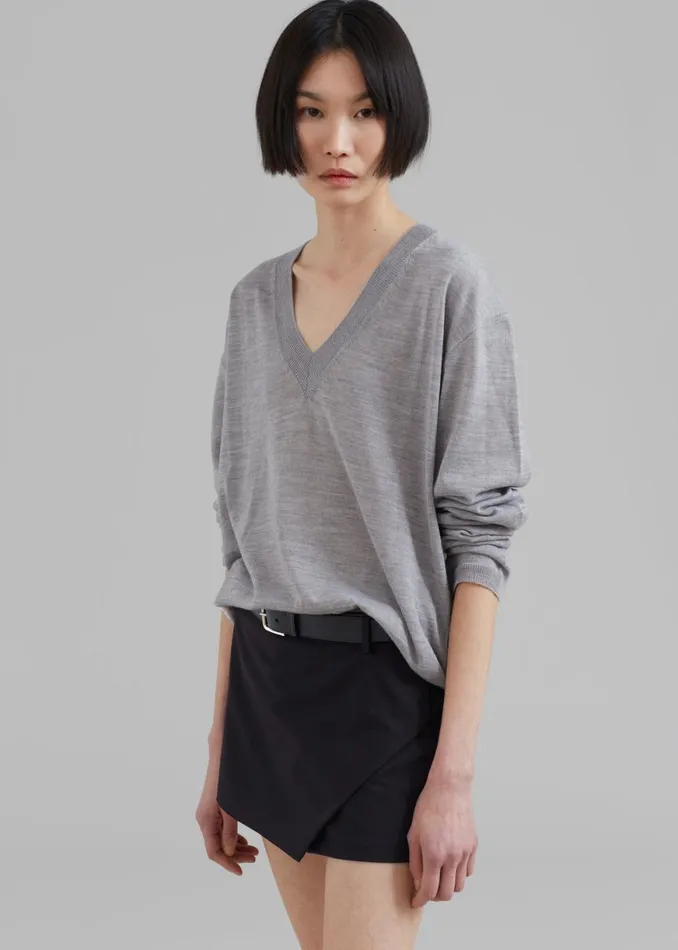 The Frankie Shop Juro VNeck Knit 8211 Grey Shop Knitwear