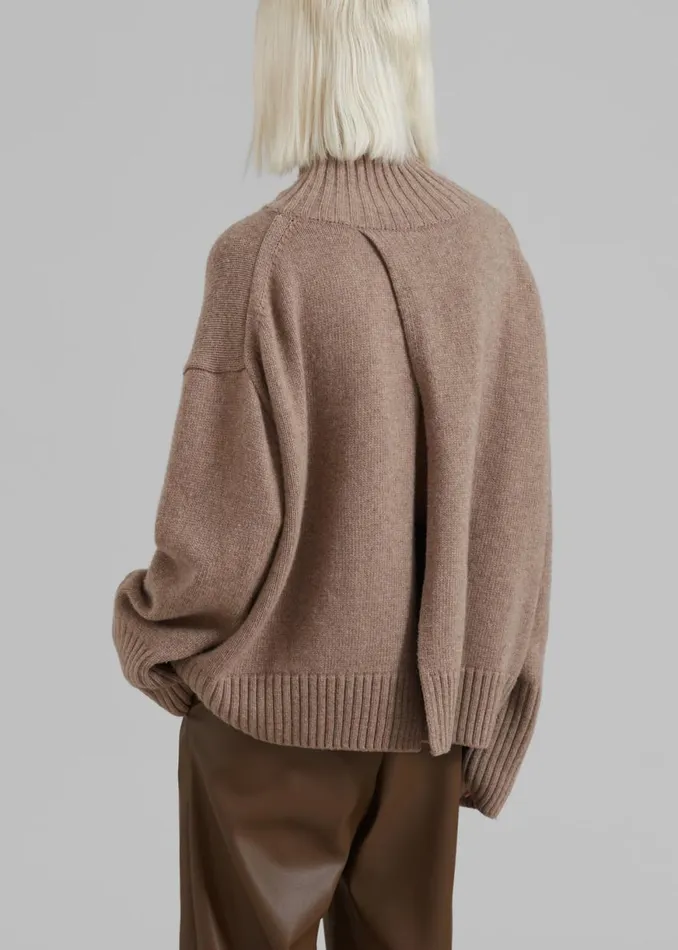 The Frankie Shop Liana Open Back Sweater 8211 Taupe Shop Knitwear
