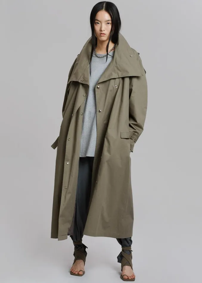 The Frankie Shop Lottie Wing Collar Trench Coat 8211 Olive Shop Outerwear
