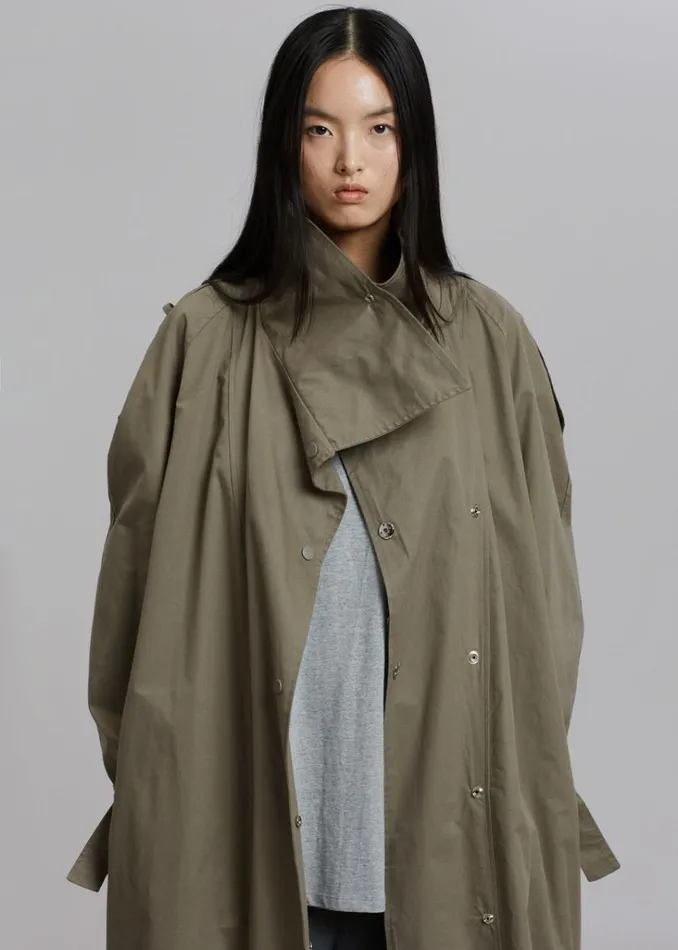 The Frankie Shop Lottie Wing Collar Trench Coat 8211 Olive Shop Outerwear