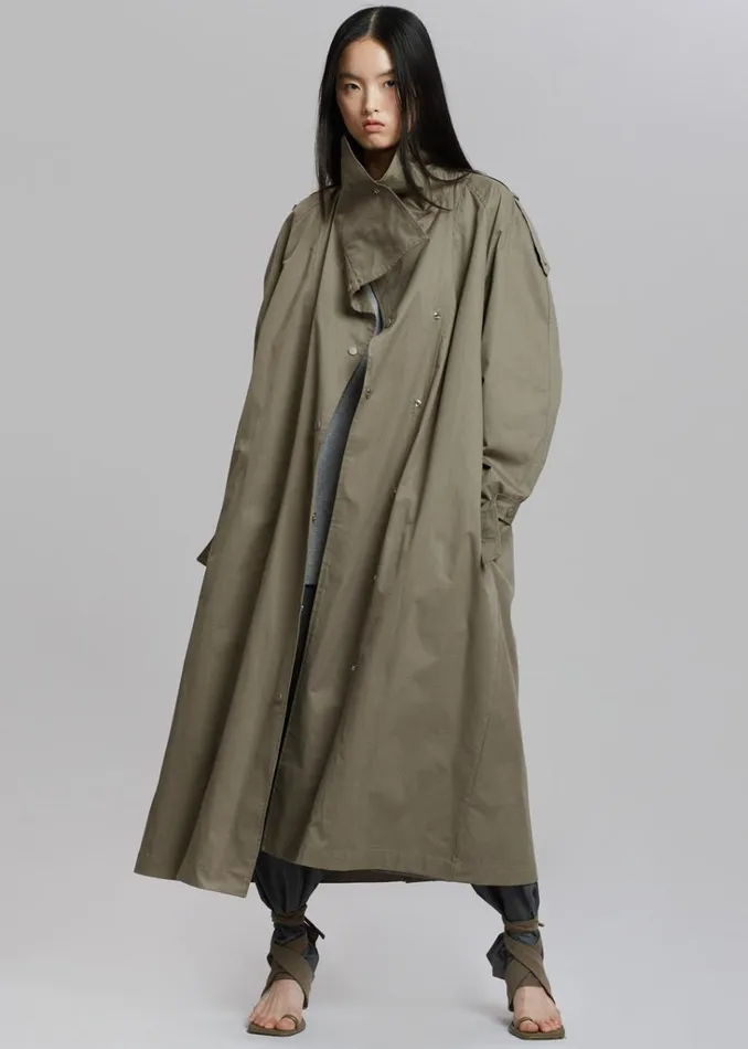 The Frankie Shop Lottie Wing Collar Trench Coat 8211 Olive Shop Outerwear