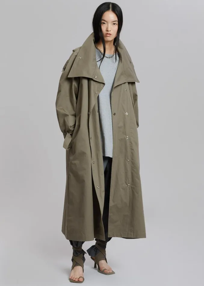 The Frankie Shop Lottie Wing Collar Trench Coat 8211 Olive Shop Outerwear