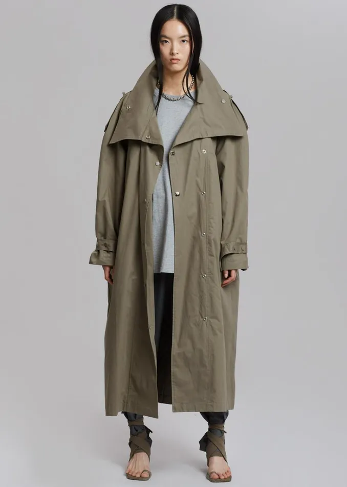 The Frankie Shop Lottie Wing Collar Trench Coat 8211 Olive Shop Outerwear