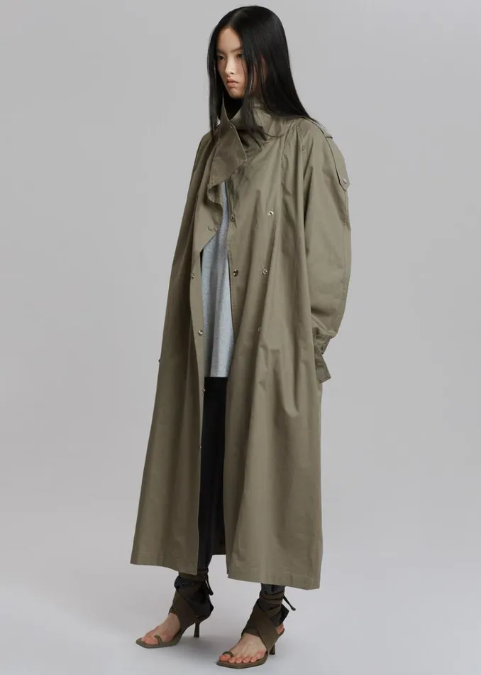 The Frankie Shop Lottie Wing Collar Trench Coat 8211 Olive Shop Outerwear