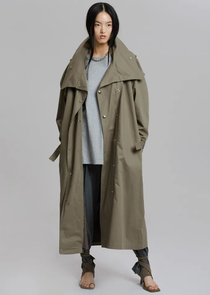 The Frankie Shop Lottie Wing Collar Trench Coat 8211 Olive Shop Outerwear