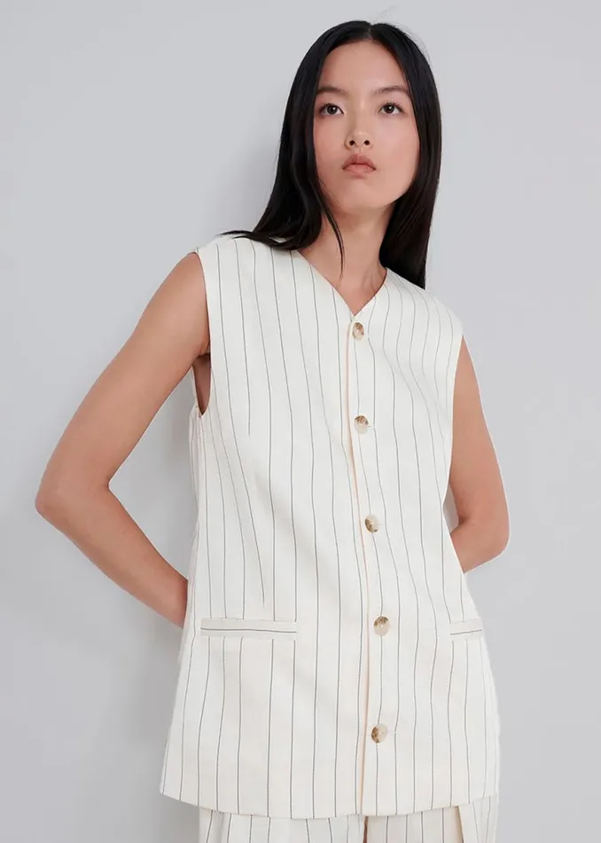 The Frankie Shop Loulou Studio Cetina Vest 8211 Striped Beige Shop Outerwear