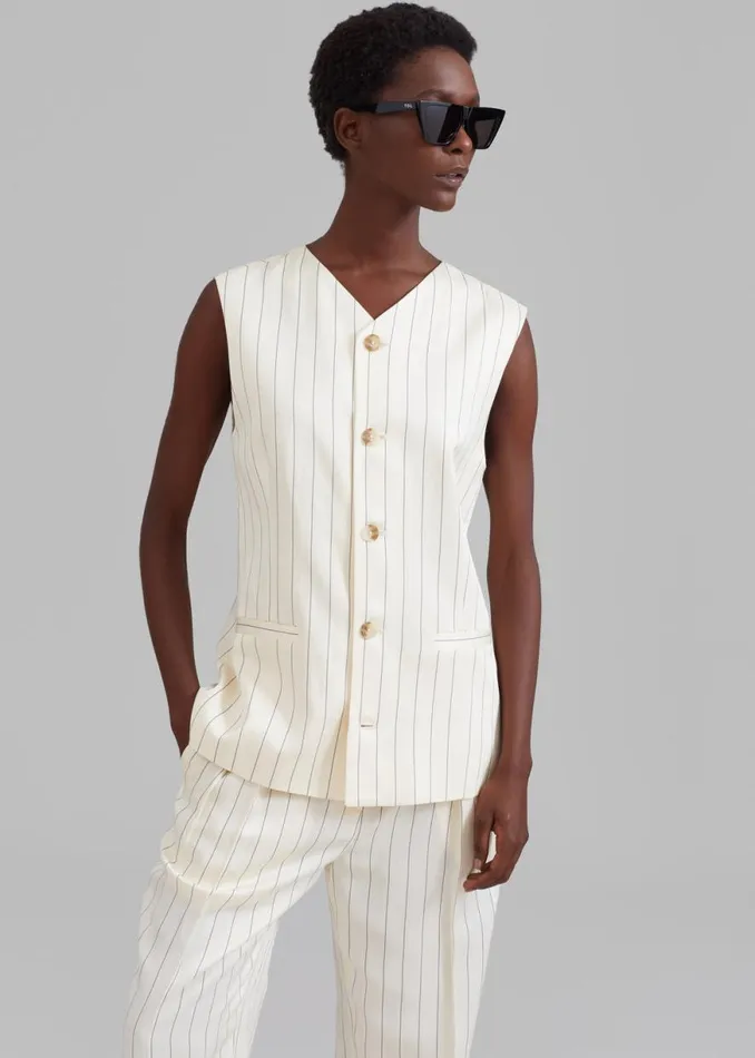 The Frankie Shop Loulou Studio Cetina Vest 8211 Striped Beige Shop Outerwear
