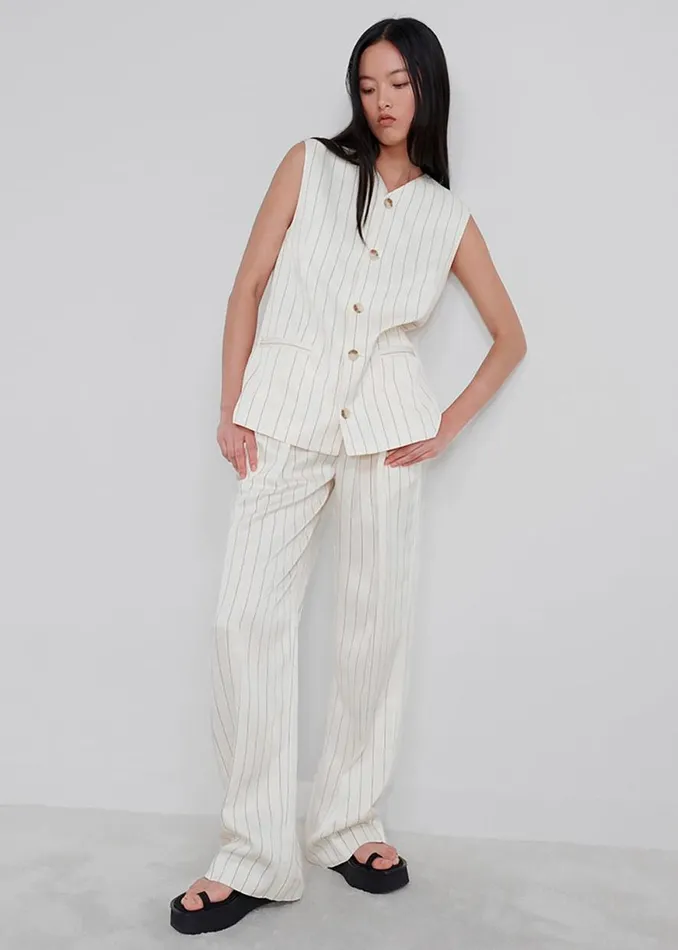 The Frankie Shop Loulou Studio Cetina Vest 8211 Striped Beige Shop Outerwear