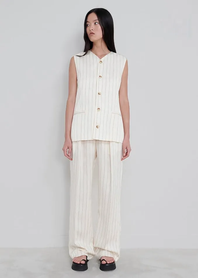 The Frankie Shop Loulou Studio Cetina Vest 8211 Striped Beige Shop Outerwear