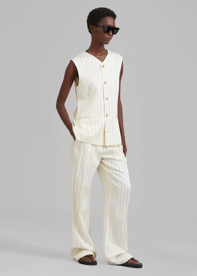 The Frankie Shop Loulou Studio Cetina Vest 8211 Striped Beige Shop Outerwear