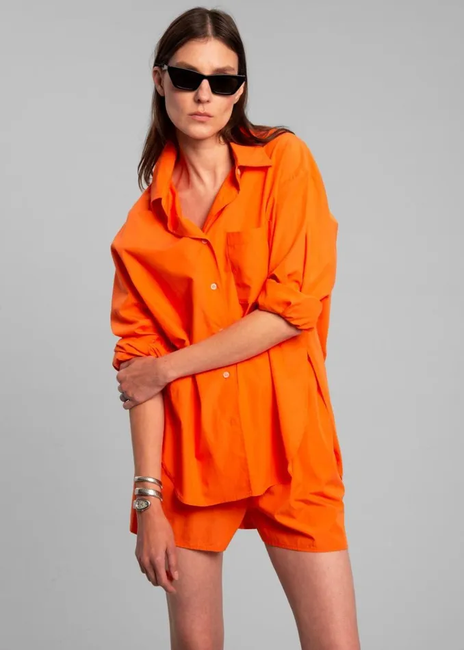 The Frankie Shop Lui Cotton Shirt 8211 Tangerine Shop Tops