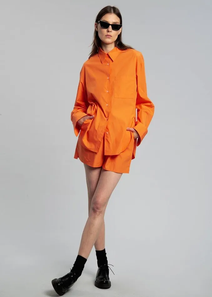 The Frankie Shop Lui Cotton Shirt 8211 Tangerine Shop Tops