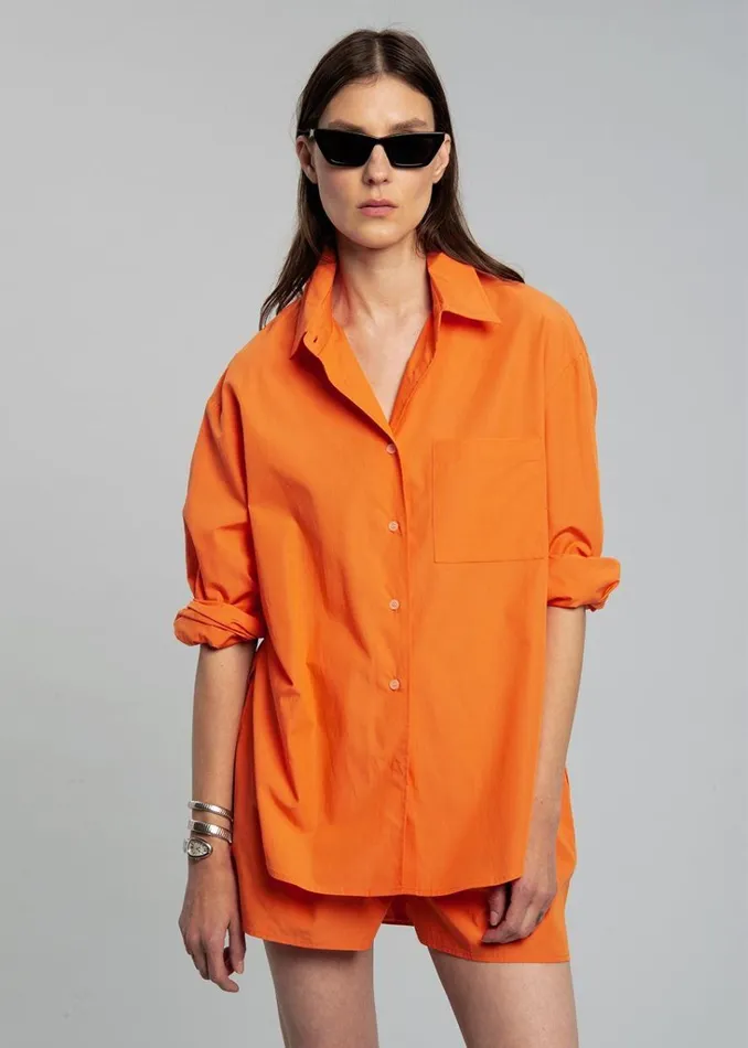 The Frankie Shop Lui Cotton Shirt 8211 Tangerine Shop Tops