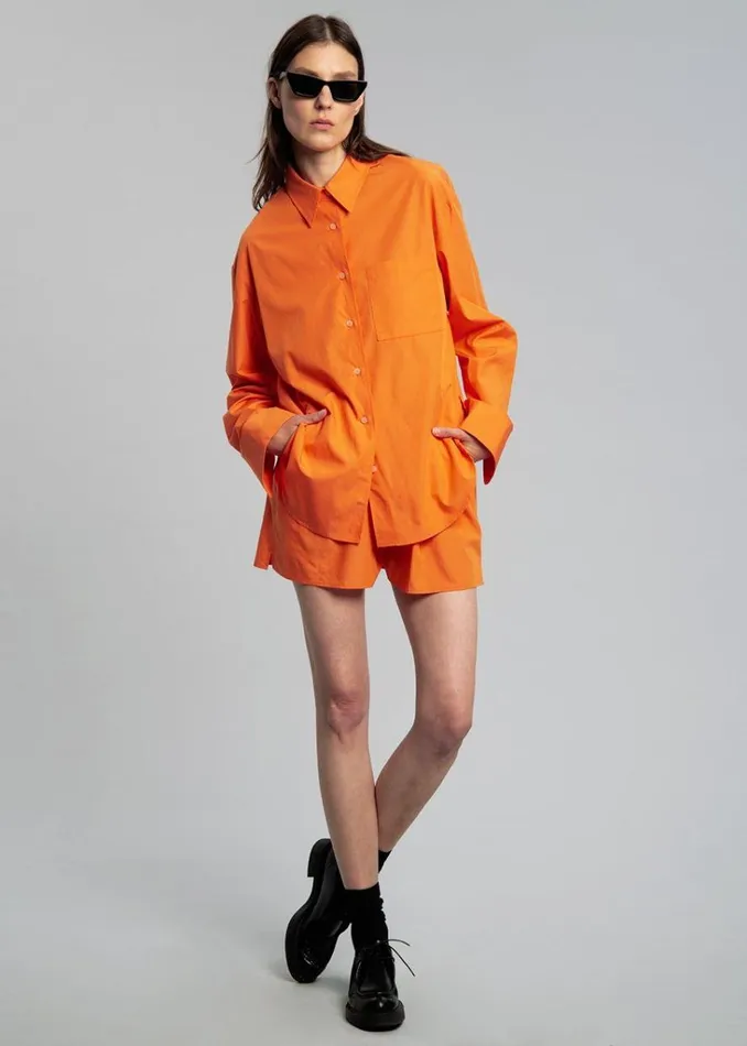 The Frankie Shop Lui Cotton Shirt 8211 Tangerine Shop Tops