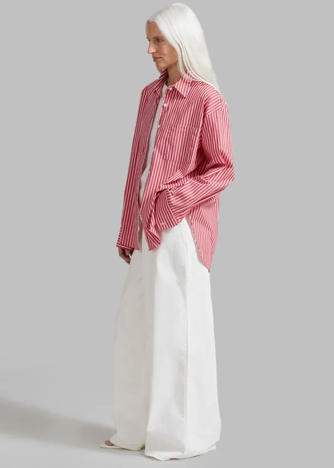 The Frankie Shop Lui Thin Stripe Shirt 8211 Red Stripe Shop Tops