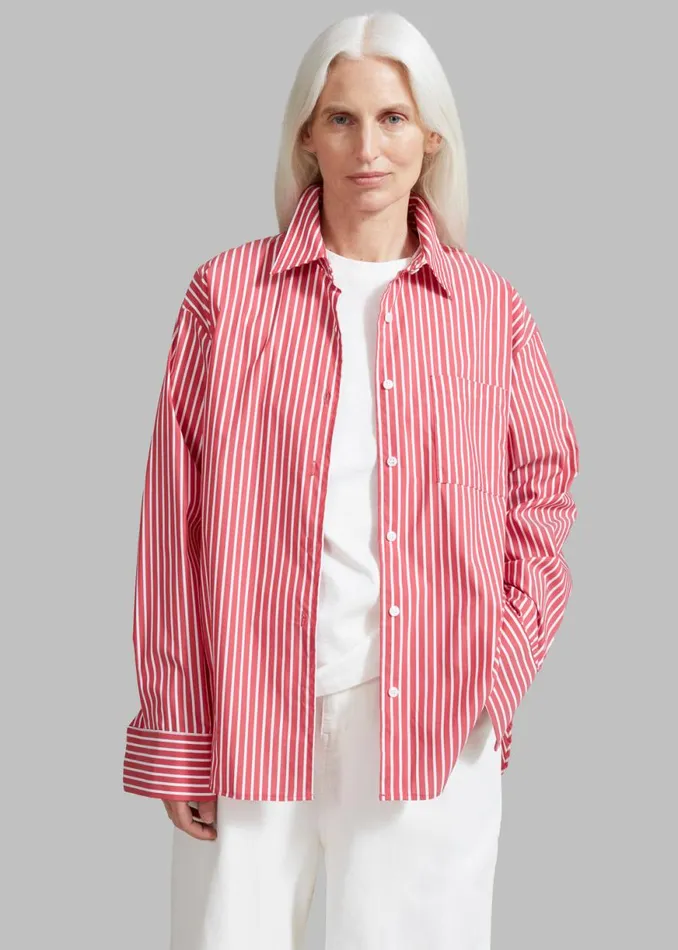 The Frankie Shop Lui Thin Stripe Shirt 8211 Red Stripe Shop Tops