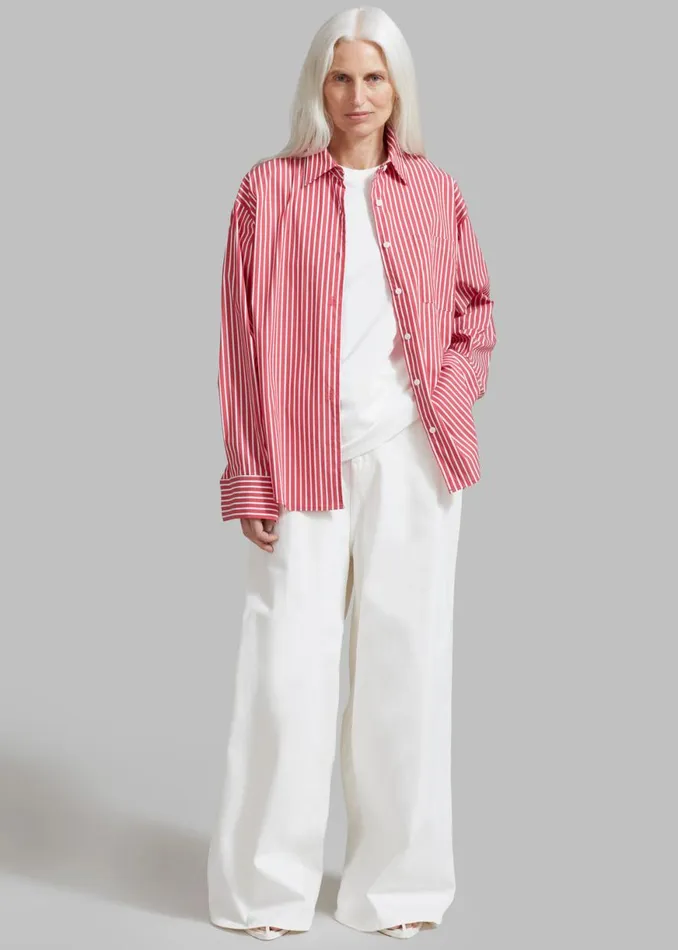 The Frankie Shop Lui Thin Stripe Shirt 8211 Red Stripe Shop Tops