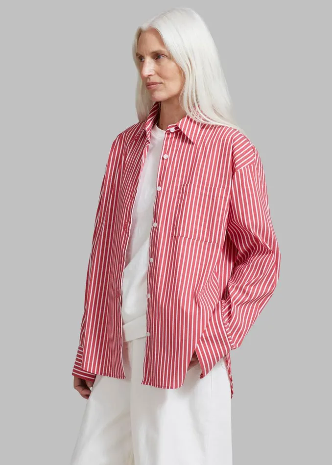 The Frankie Shop Lui Thin Stripe Shirt 8211 Red Stripe Shop Tops