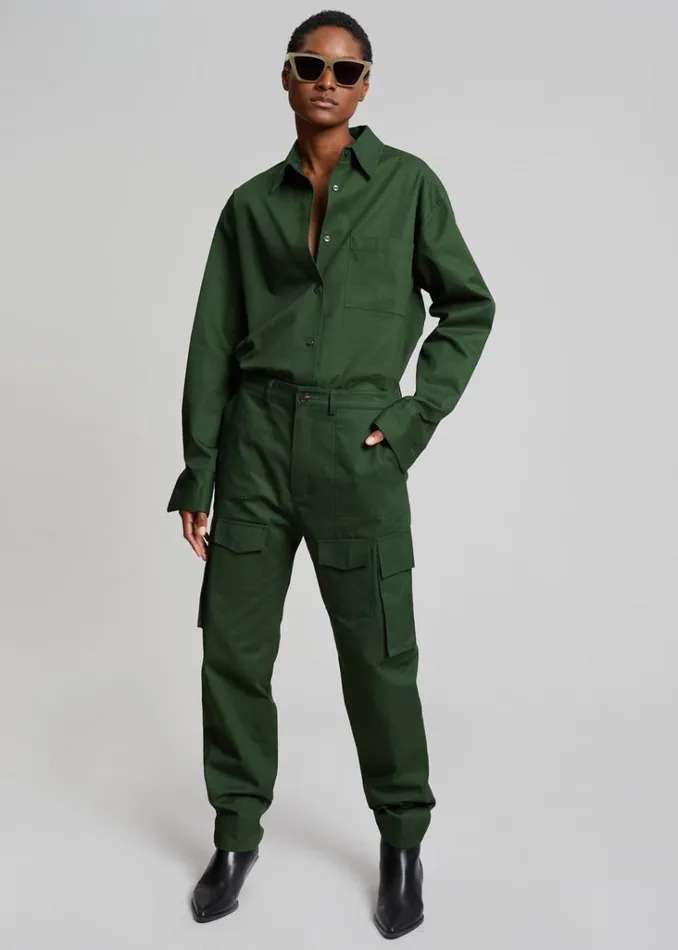 The Frankie Shop Lui Twill Overshirt 8211 Forest Green Shop Tops