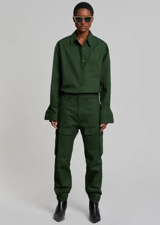 The Frankie Shop Lui Twill Overshirt 8211 Forest Green Shop Tops