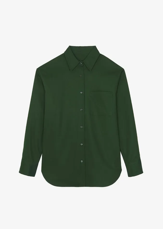 The Frankie Shop Lui Twill Overshirt 8211 Forest Green Shop Tops