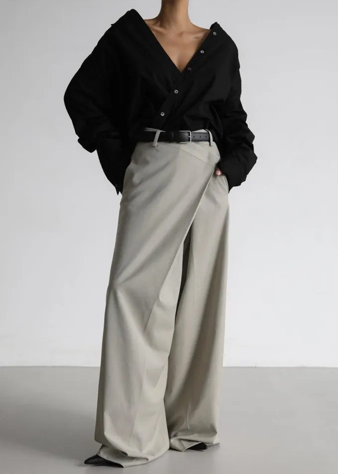 The Frankie Shop Marjorie Asymmetrical Trousers 8211 Beige Shop Clothing