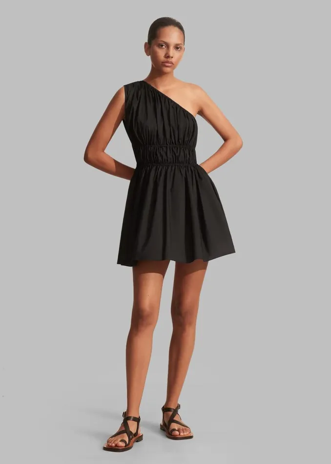 The Frankie Shop Matteau Shirred One Shoulder Mini Dress 8211 Black Shop Dresses