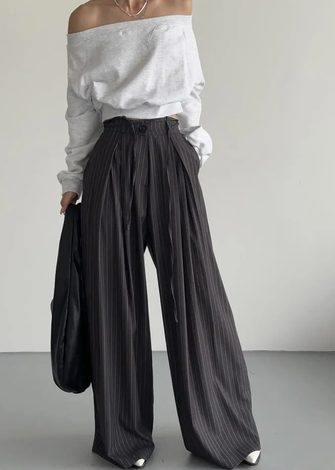 The Frankie Shop Noor Wide Pants 8211 Grey Pinstripe Shop Bottoms
