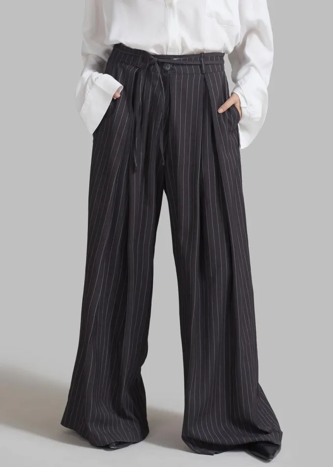 The Frankie Shop Noor Wide Pants 8211 Grey Pinstripe Shop Bottoms