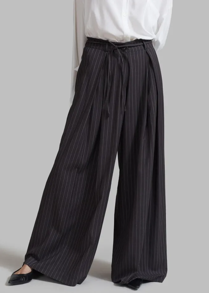 The Frankie Shop Noor Wide Pants 8211 Grey Pinstripe Shop Bottoms