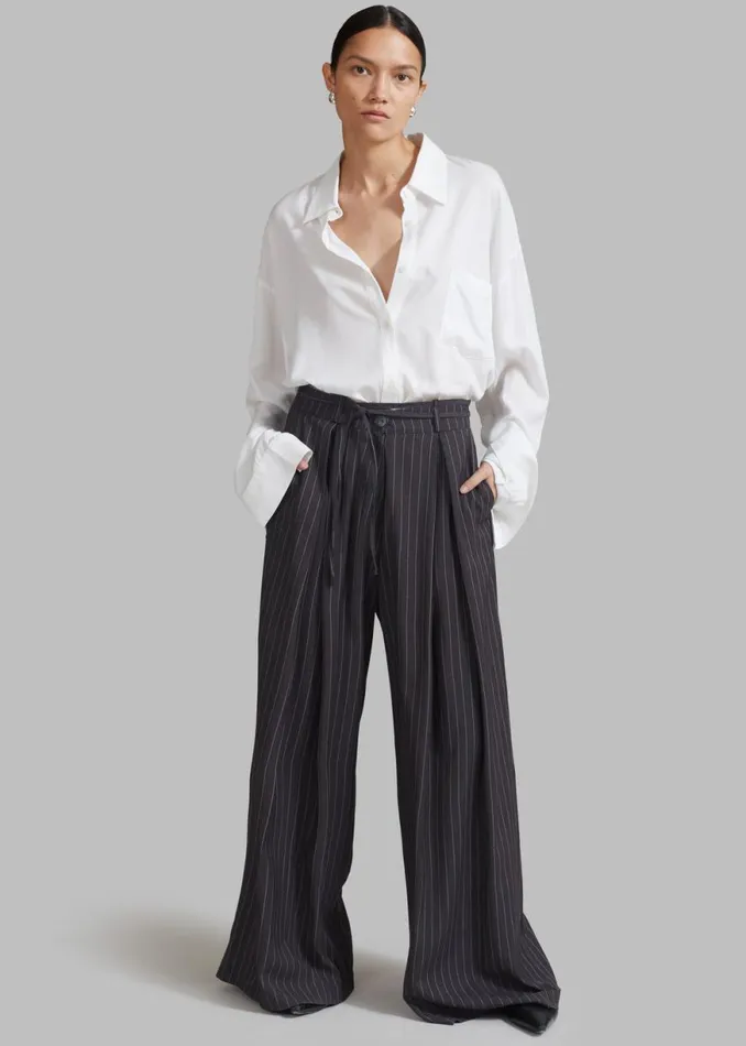 The Frankie Shop Noor Wide Pants 8211 Grey Pinstripe Shop Bottoms