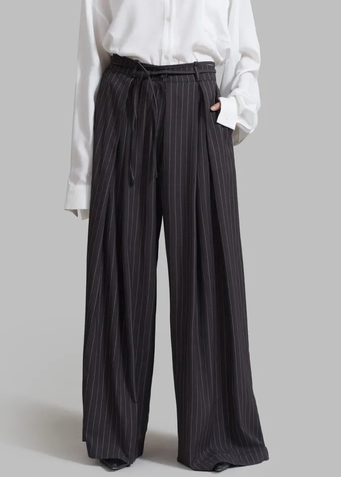 The Frankie Shop Noor Wide Pants 8211 Grey Pinstripe Shop Bottoms