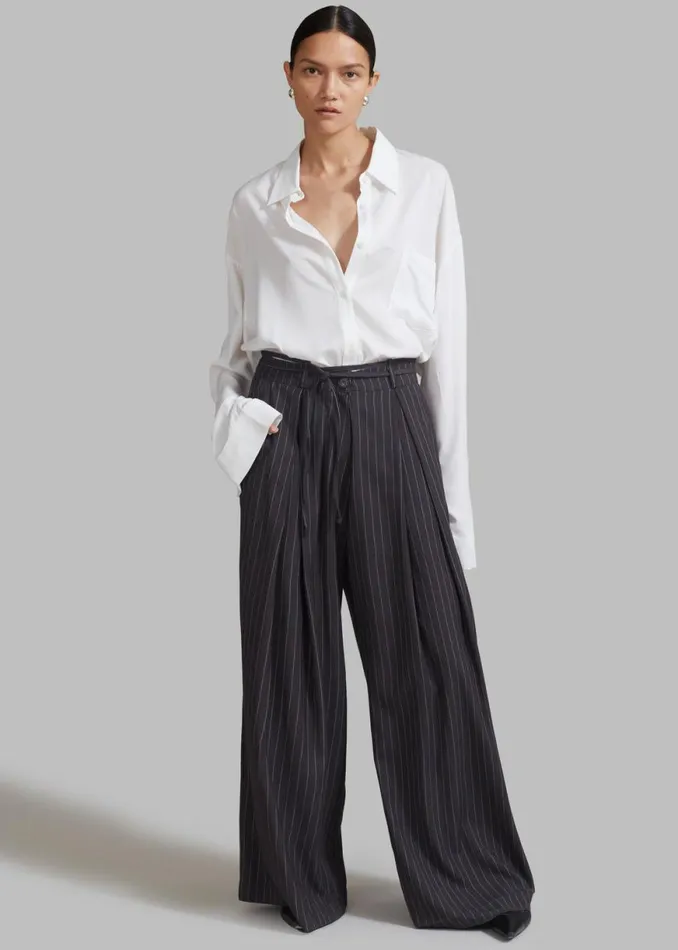 The Frankie Shop Noor Wide Pants 8211 Grey Pinstripe Shop Bottoms