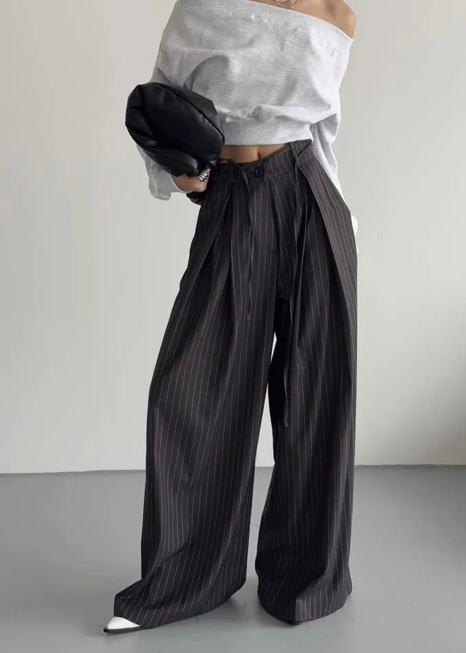 The Frankie Shop Noor Wide Pants 8211 Grey Pinstripe Shop Bottoms