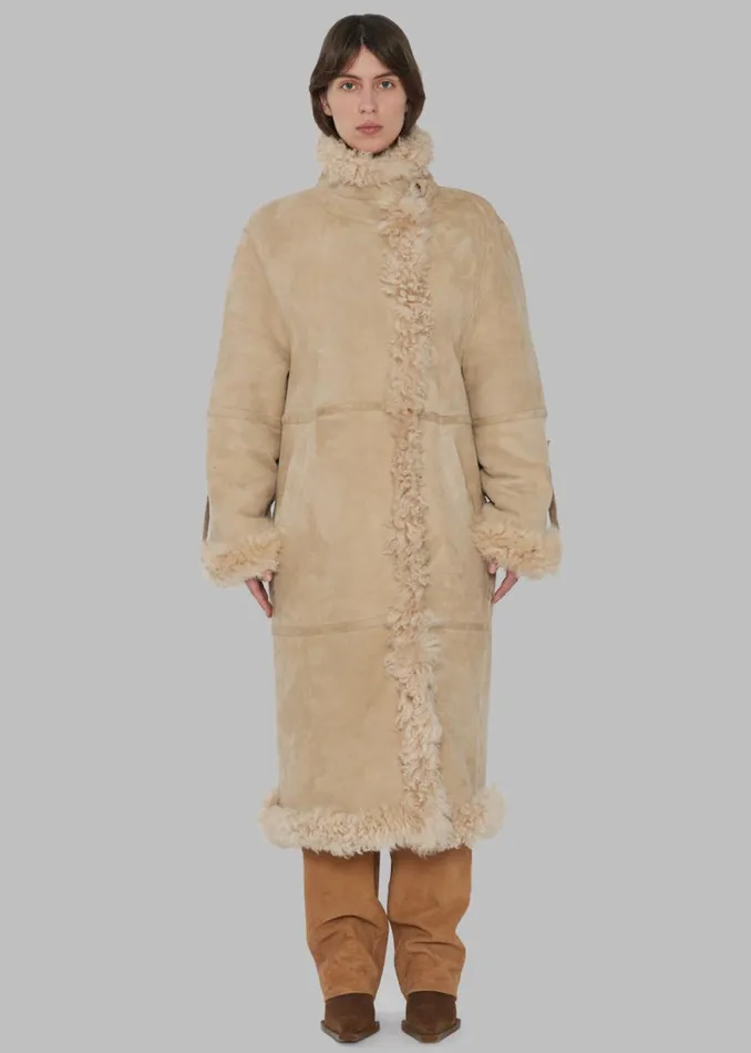 The Frankie Shop REMAIN Long Hair Shearling Coat 8211 Pebble Shop Clothing