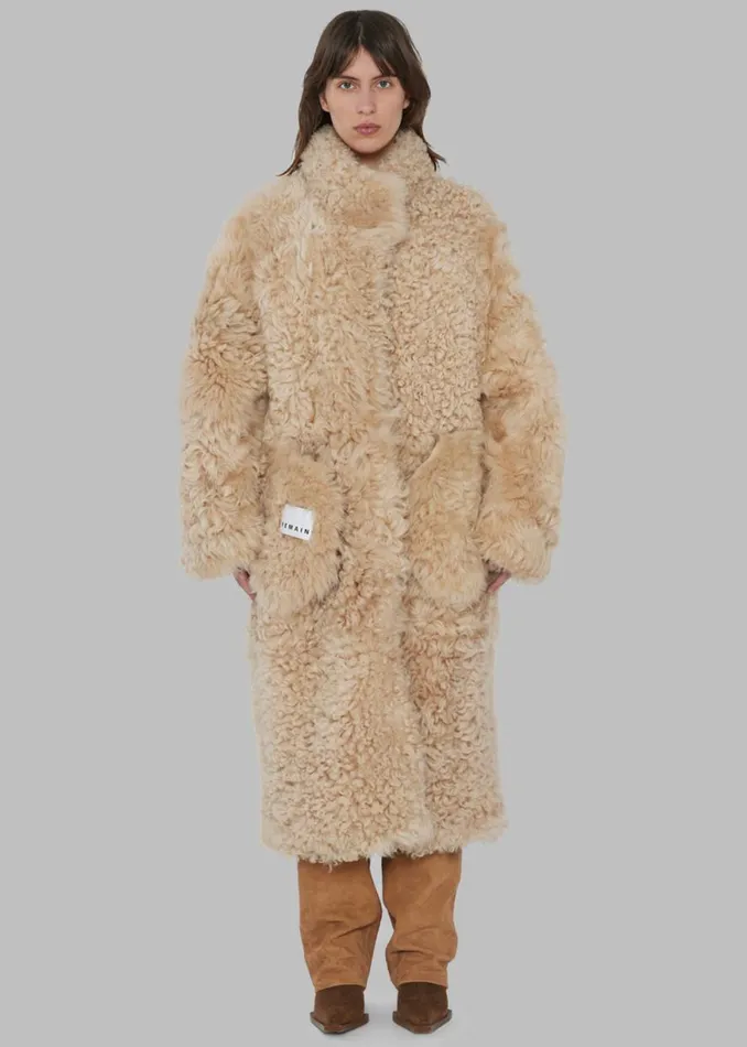 The Frankie Shop REMAIN Long Hair Shearling Coat 8211 Pebble Shop Clothing