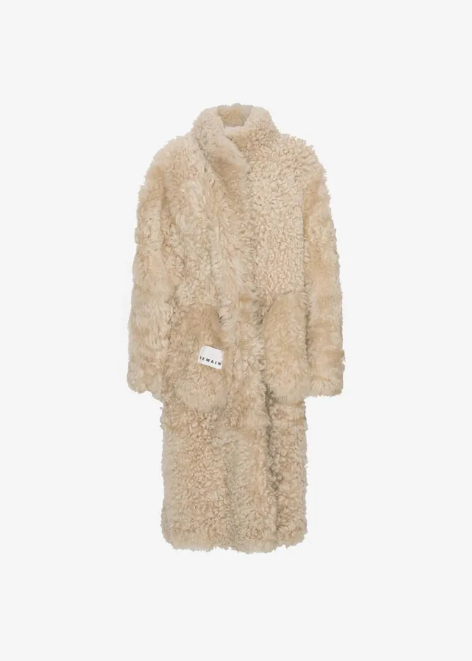 The Frankie Shop REMAIN Long Hair Shearling Coat 8211 Pebble Shop Clothing