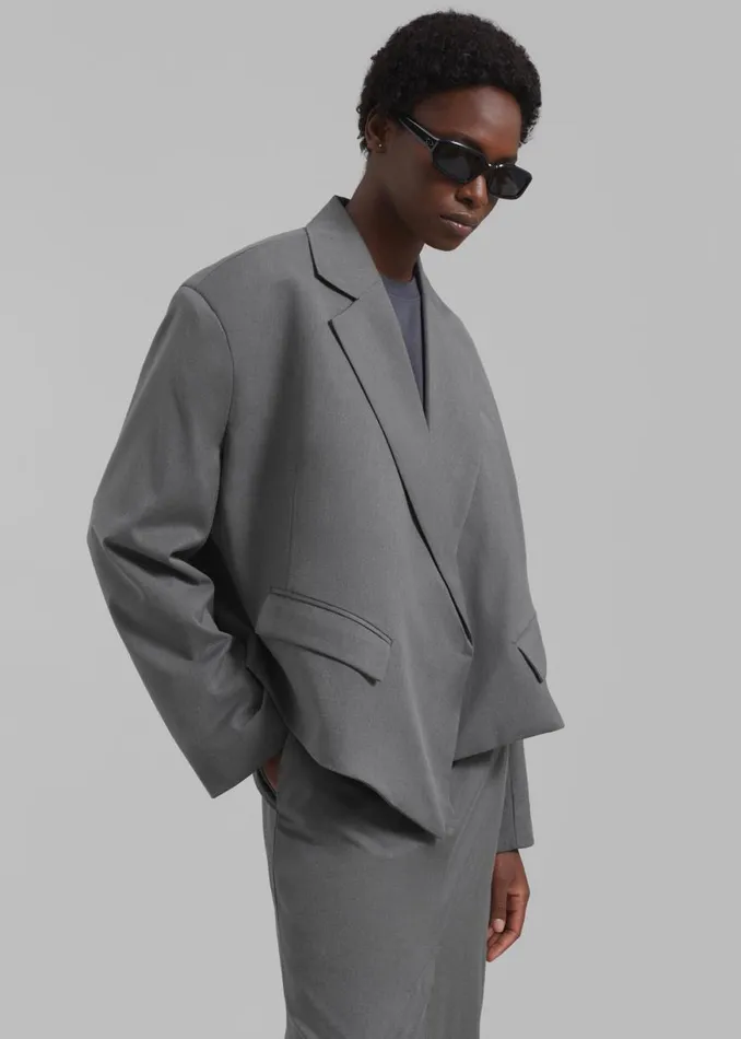 The Frankie Shop REMAIN Overlap Suiting Blazer 8211 Dark Gull Gray Shop Clothing