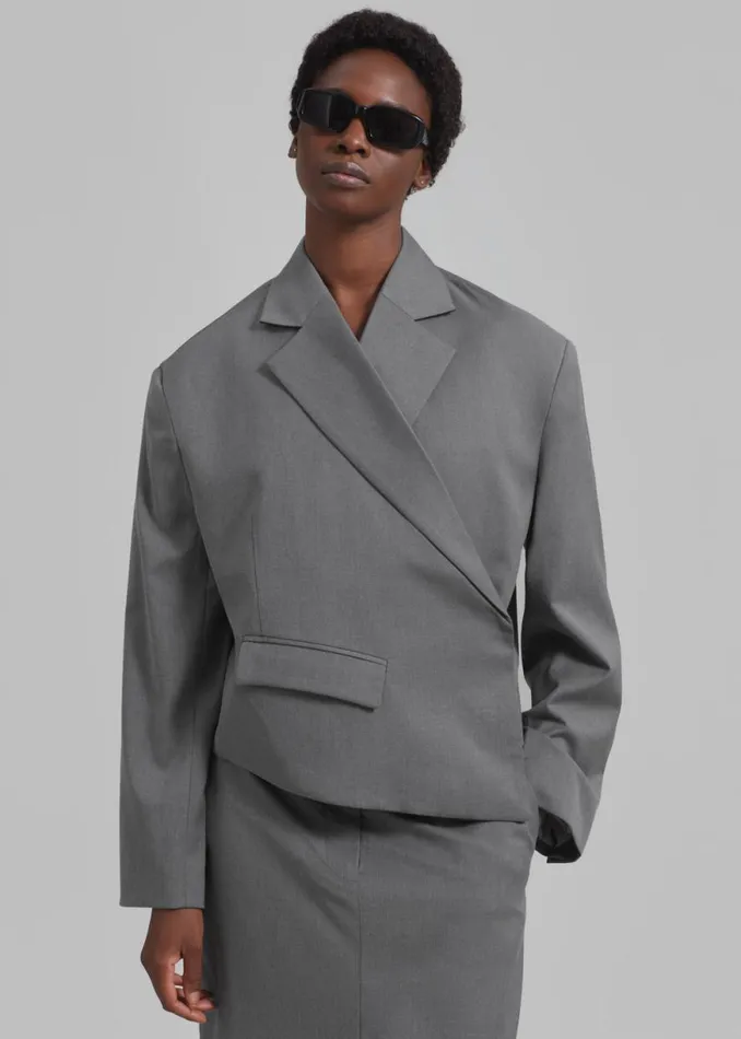 The Frankie Shop REMAIN Overlap Suiting Blazer 8211 Dark Gull Gray Shop Clothing