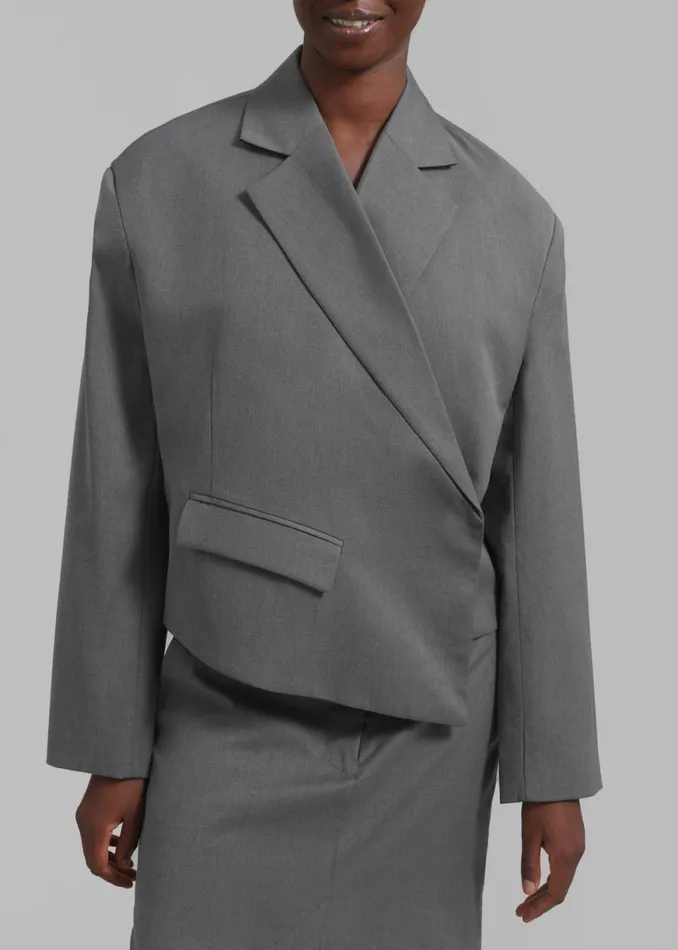 The Frankie Shop REMAIN Overlap Suiting Blazer 8211 Dark Gull Gray Shop Clothing