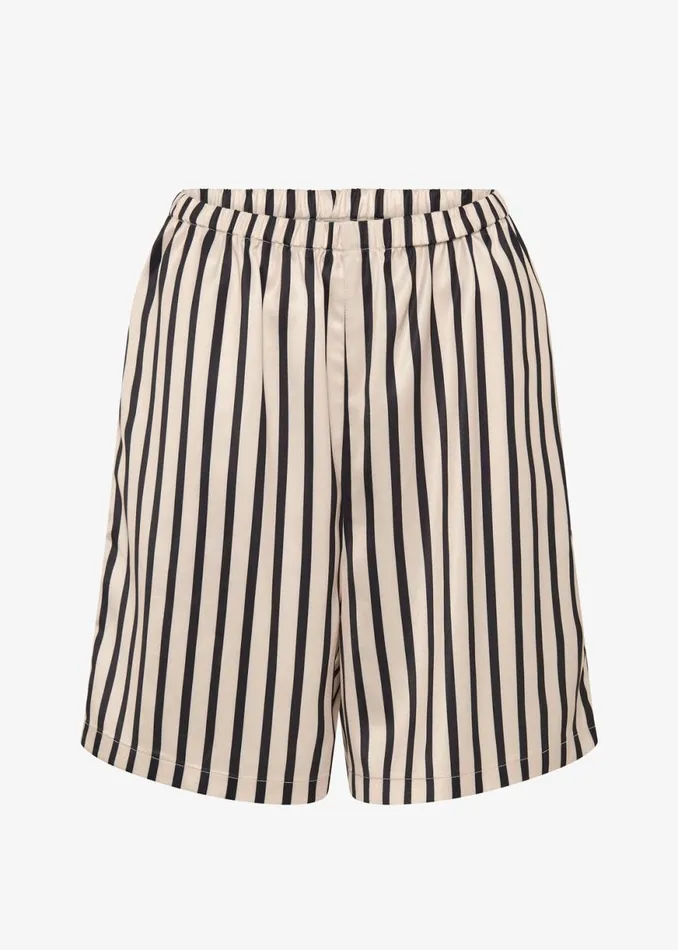 The Frankie Shop Solaqua Silk Shorts 8211 Ecru With Black Stripes Shop Bottoms