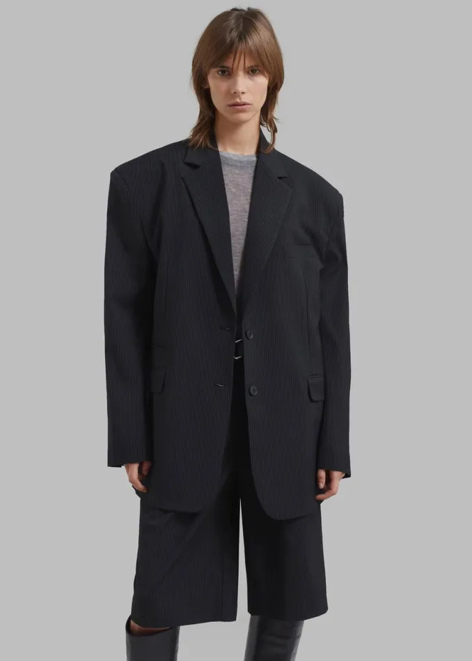 The Frankie Shop Wilma Blazer 8211 Black Pinstripe Shop Outerwear